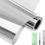 DARUITE One Way Window Film See Out Not in Privacy Film for Glass Windows, Mirror Window Film Non-Adhesive Static Cling, Reflective Anti-UV Window Tint for Home, Office（Silver-Silver，30x200cm）