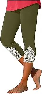 [Generic] Womens Capris for Summer Dressy Cropped High Waist Yoga Pants Comfy Stretchy Leggings Workout Compression Pants, Army Green-b, X-Large
