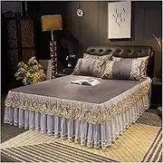Bed Valance Skirt European Style Bed Skirt Bedspread, King/Super Size/Double/Single Dust Ruffle Non Slip Wrap Around Lace Bed Ruffle，Cool and Breathable Quilted Bed Sheet Coverlet,Wrinkle Free Bedspr