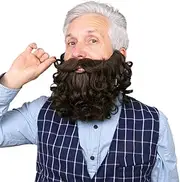 8 Inches Fake Beard Costume for Halloween Wizard Cosplay - Realistic Fake Mustache and Beard Accessories for Adults