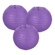 3Pcs Decorative Hanging Round Paper Lanterns 15cm/6", Dark Purple