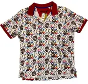 Robert Graham Kennedy Multicolor Skull Graphic Polo Shirt Classic Fit Size Large