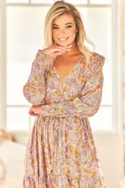 JAASE - Stephanie Maxi Dress: V Neckline with Buttoned Bodice in Amity Print