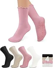 [ZANZER] Pilates Yoga Socks, Non-slip Ruffle Socks Grip Socks Women Men, Swivel Cuff Crew Ruffle Sock for Sport,Hospital,Ballet,Barre,Dance,Barefoot,Anti-Skid Athletic Socks
