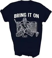 [MIRABOZZI] Bring It On Hockey Goalie Field Ice Hockey Player Fans Gift Unisex Shirt Women Men T-Shirt (Navy;2XL)