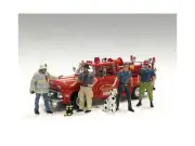 "Firefighters" 6 piece Figure Set (4 Males 1 Dog 1 Accessory) for 1/18 Scale Mod