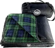 DOWN UNDER OUTDOORS Large Waterproof Windproof Extra Thick 350 GSM Quilted Fleece Stadium Blanket, Machine Washable Camping Picnic & Outdoor, Beach, Baseball,Dog, 210 x 140 cm (Green Check)