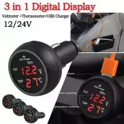3 in 1 Car Auto LED Digital Voltmeter Gauge 12/24V +Thermometer+USB Charger New