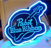 Pabst Blue Ribbon Beer Guitar 3D Carved 14" Neon Light Sign Lamp Bar Pub Decor