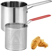 Deep Fryer with Basket, Deep Fryer Pot 304 Stainless Steel Deep Fryer with Strainer Basket and Riveted Handle Mini Deep Oil Fryer Multifunctional Outdoor Cooking Fryer for Kitchen (Style 1)