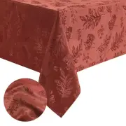 Elegant Woven Leaves Jacquard Damask Tablecloth, 52" x 70", Oblong, Spice Red