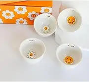 SIGNIM Cute happy smile flower smile Soju Cup set, Handcrafted Ceramic 4P for Whiskey,Tequila, and Sake