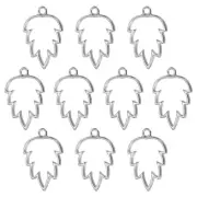 10Pcs Maple Leaf Shaped Alloy Open Back Bezel Pendants Resin Frame, Silver Tone