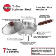 Hawkins Stainless Steel Induction Compatible Frying Pan with 1 Litre Glass Lid