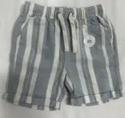Anko Boys Linen Drawstring Shorts W/ Pockets Blue & White Stripes SZ 5 NEW BNWT