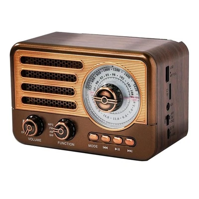 Portable Retro Radio FM/AM/SW Radio Receiver Vintage Bluetooth Speaker1551