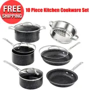 10 Piece Nonstick Cook Pots & Pans Granite Stone Cookware Set Heavy Duty Durable