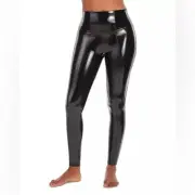 Spanx Faux Leather Patent Leggings Small Petite Liquid Gloss Black NEW 20301Q