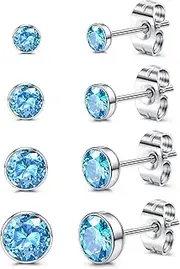 [Kakonia] 4 Pairs Stud Earrings for Women Men G23 Titanium Earrings Girls' Earrings Hypoallergenic CZ Cartilage Earrings Cubic Zirconia Sleeper Studs 3/4/5/7mm