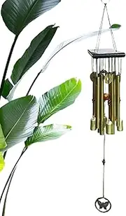 Large Wind Chimes | 26Inches Wooden Wind Chimes Outdoor Wind Bells | Copper Butterfly Garden Decor Sympathy Melody Outdoor Decoration with 8 Tubes for Garden