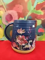 PITCHER Ceramic Watercolor Flowers Blue 96 Oz New With Tag