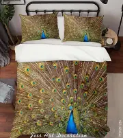 3D Peacock Spreading Tail Animal Quilt Cover Set Bedding Sets Pillowcases Queen
