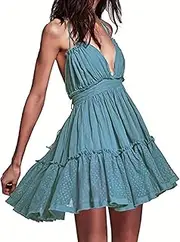 [Generic] Summer Deep V Neck Bohemian Women Mini Short Dress Backless Beach Boho Dress