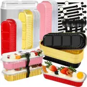 Mini Loaf Pans with Lids and Spoons (100 Pack, Mixed color, 6.8oz) Rectangula...