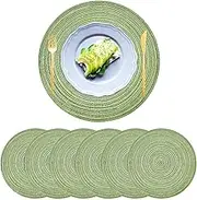 Green Placemats Set of 6, ZOIMINU 36cm Washable Cotton Woven Round Dinner Place Mats for Kitchen Dining, Heat Resistant Non-Slip Table Mats (Green)