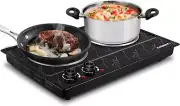 1800W Dual Burner Electric Hot Plate, Portable Ceramic Cooktop Stove