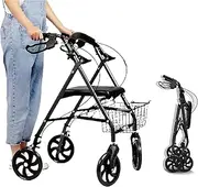 Rollator with 4 Wheels Walker for The Elderly and Handicapped Foldable and Height-Adjustable Walking Frame Walking Aid with Basket and Padded Seat Interesting