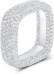 [MDFUN] 18K White Gold Plated Iced Out Engagement Promise Wedding Eternity Square Ring for Women Men, Sparkling Cubic Zirconia Rings 8mm Width Size 5-10.5