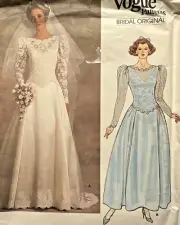 1980s Puff Sleeve Wedding Dress Victorian Sewing Pattern Vogue 1519 UNCUT Sz 16
