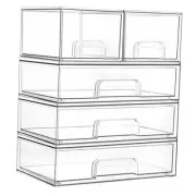 Stackable Storage Drawers Set of 5,Clear Plastic Organizer Bins for Makeup,