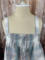 American Eagle Plaid Swing Cami Crop Top Cream Cotton Linen Blend Size L