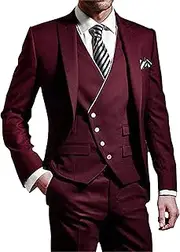 [JEShifangjiusu] Suit for Men 3 Pieces Business Wedding Prom Evening Jacket Formal Suit Evening Jacket Pants, wine red, 7XL