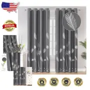 2-Piece Set: 84-Inch Dark Grey Blackout Curtains with Elegant Palm Tree Patterns