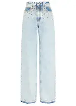 Alessandra Rich Stud-embellished Wide-leg Jeans - Light Blue - 28 (W28 / UK10 / S) 28 (W28 / UK10 / S)