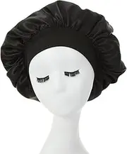 Sleeping Bonnet Hair Wrap Silk Wide Elastic Band Satin Cap for Women Elastic Soft Bonnet Headwear (Black)