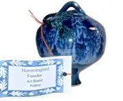 Art Baird Hand Crafted Pottery Hummingbird Feeder Speckled Glazed Stoneware