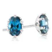 Sterling Silver 6x4mm Oval Cut Blue Topaz Stud Earrings