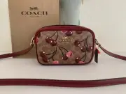 NWT Coach CAB03 Mini Jamie Camera Bag In Signature Canvas &Leather Cherry Print