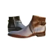 New Handmade Men's Brown Leather Ankle High Single Strap Chelsea Formal Boot