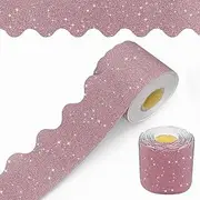 60 Feet Bulletin Board Borders, Glitter Scalloped Border Trim Holiday Decoration for School, Bulletin Board Border Decorative,Classroom Poster Office Party Wall Locker Decor (Light Pink)