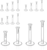 [Artomnivera] 16 Pack Clear Piercing Retainers Flat Top Retainers - Clear Lip Bars/Nose Studs for School & Work | Hypoallergenic Plastic Earrings (6mm 8mm 10mm 12mm Threadless)