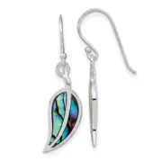 Sterling Silver Rh-Plated Abalone Leaf Shephard Hook Earrings