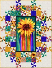 Sunflower Sundance Quilt kit 60" x 78" by Timeless Treasures Grand Central
