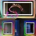 Square LED Lighted Bathroom Mirror with Lights 3 Colors Defog Bluetooth Speaker