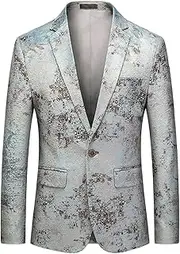 [Maiyifu-GJ] Mens Printed Stylish Blazer Suit Jacket One Button Notched Lapel Dress Tuxedo Casual Stylish Slim Wedding Jackets