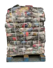 FULL SKID OF 10 lb. Compressed Bag of Colored T-Shirt Rags - 100 bags - 1,000 Lb